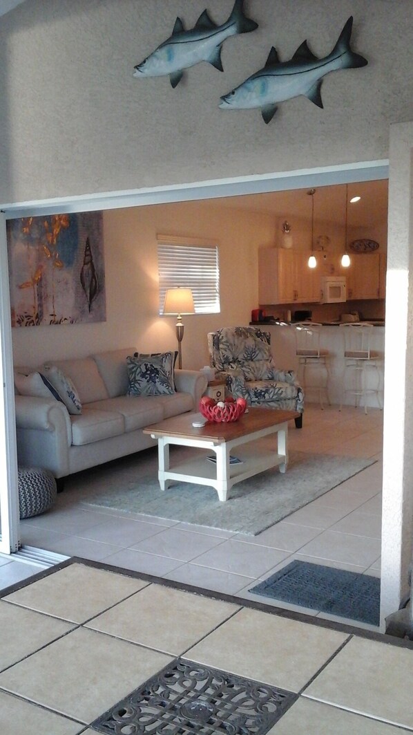 TV, DVD player, video library, stereo