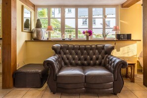 Televisie, een open haard en boeken