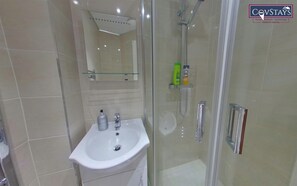 Shower, towels, soap, shampoo