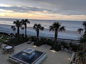 Relax on the patio surrounded by palm trees and enjoy the ocean view.