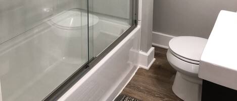 Hair dryer, heated floors, towels