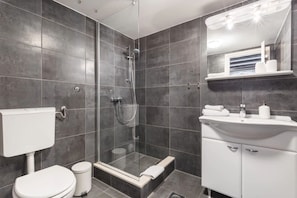 Hair dryer, towels, toilet paper