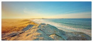 On the beach, sun loungers
