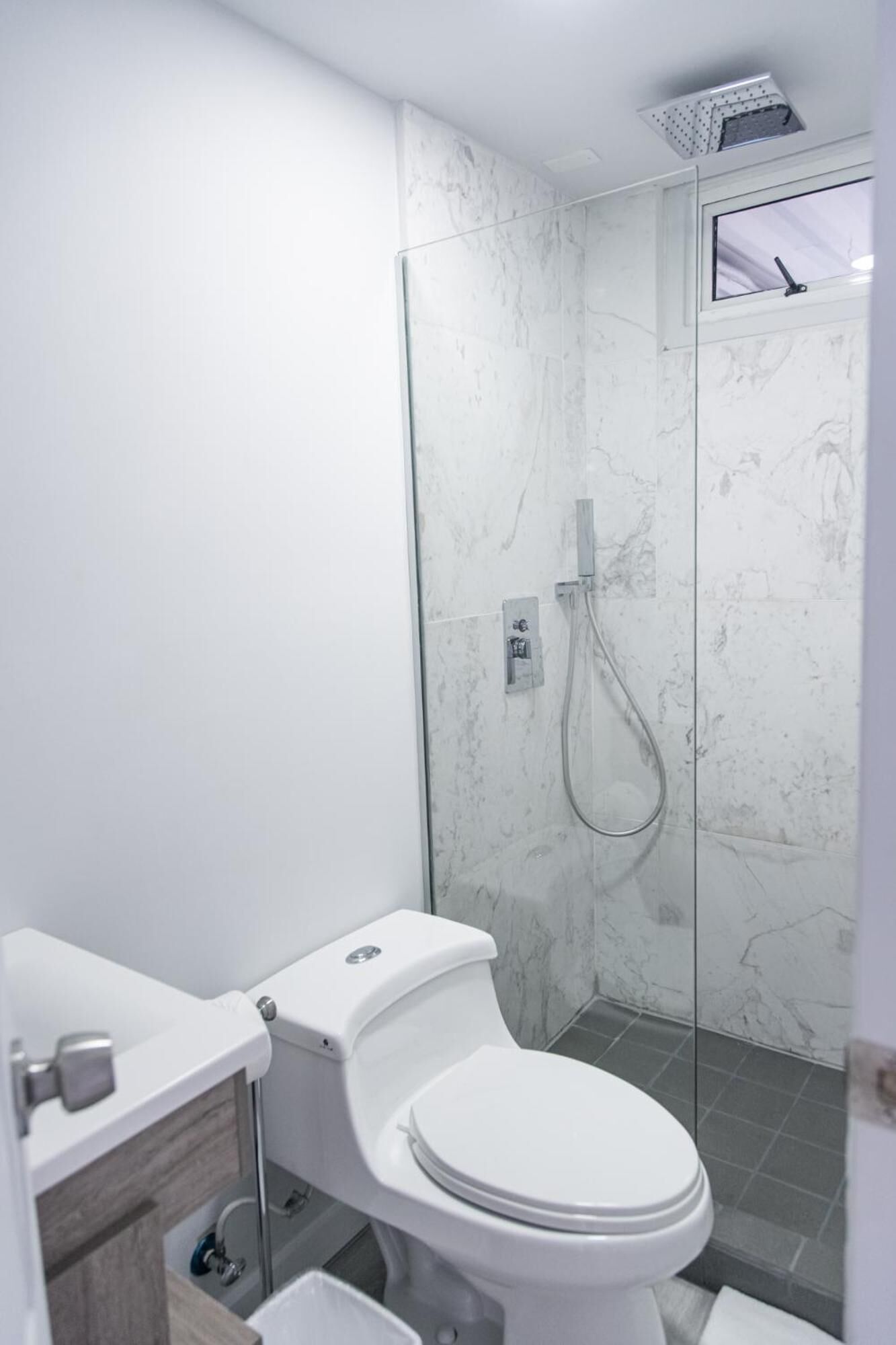 shower, rainfall showerhead, towels