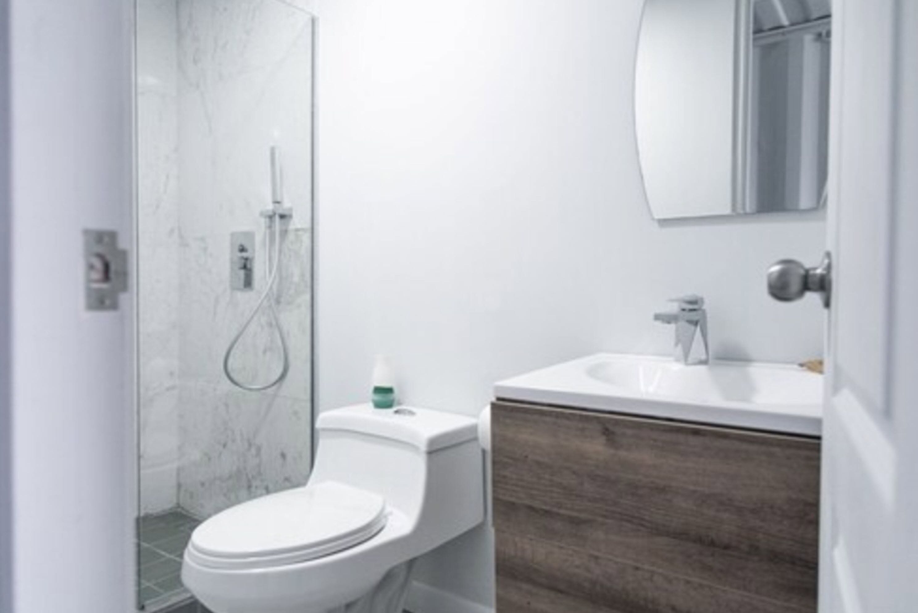 shower, rainfall showerhead, towels