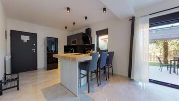 Apartment | Private kitchen | Fridge, microwave, oven, stovetop