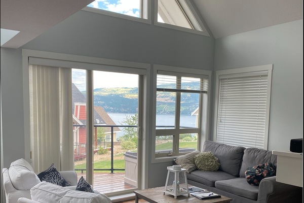 The view of the lake from inside the cottage.