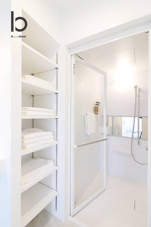 Bañera, secador de pelo y toallas