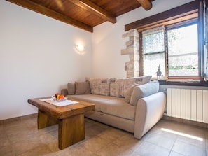 Living room - Apartment with Rustic Details & Common Pool near Lim Fjord (Sveti Lovrec)
