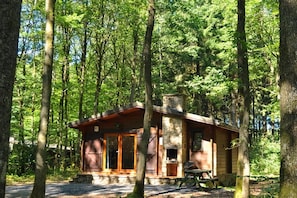 Chalet | Exterior - Cozy, Wooden Chalet With a Microwave, Located in a Forest (Viroinval)