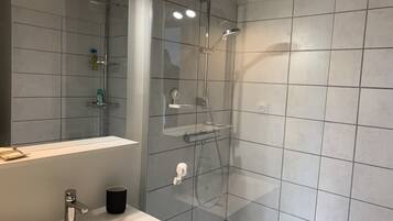 Shower, free toiletries, towels