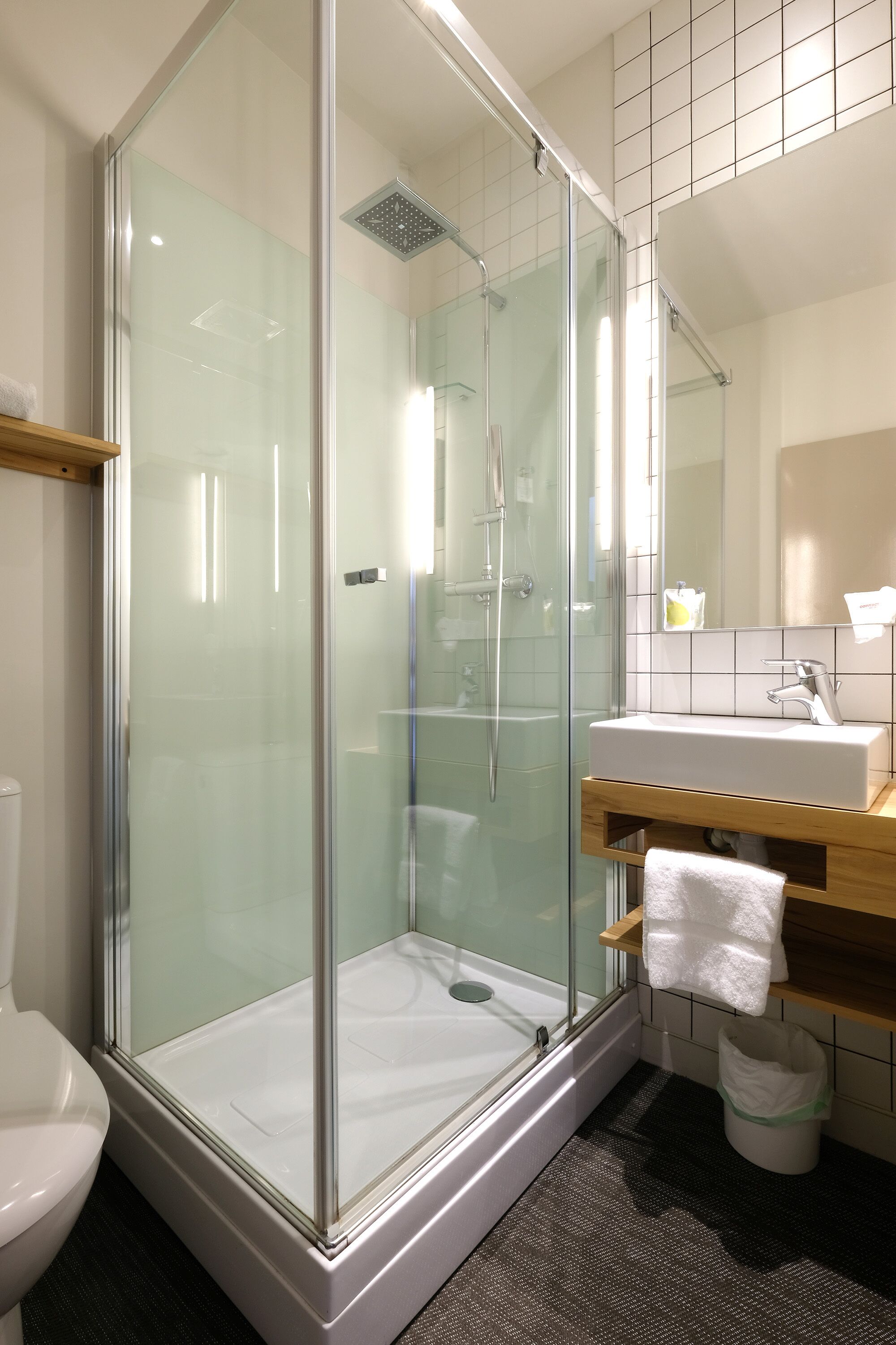 comfort double room | bathroom | shower, rainfall showerhead, hair dryer, towels