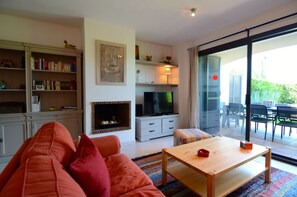 TV, fireplace