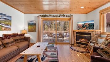 Smart TV, fireplace, DVD player, video library