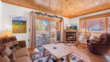 Smart TV, fireplace, DVD player, video library