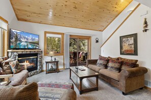 Smart TV, fireplace, DVD player, video library