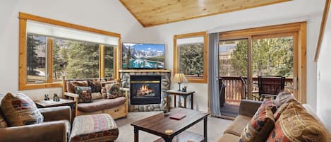 Smart TV, fireplace, DVD player, video library