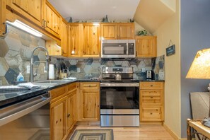 Fridge, microwave, oven, stovetop - Creekside Condos C (Private Hot tub) River Views! (Estes Park)