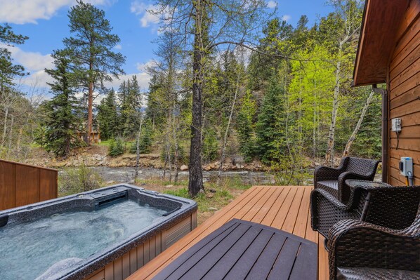 Terrace/patio - Creekside Condos H (Private Hot tub) River Views! (Estes Park)