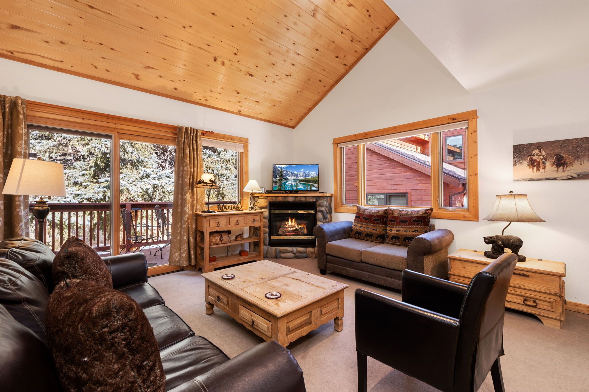 Smart TV, fireplace, DVD player, video library