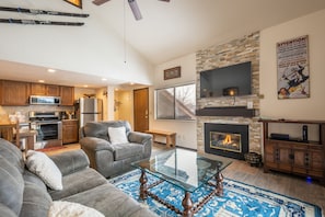TV, fireplace
