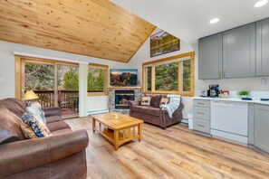 Smart TV, fireplace, DVD player, video library