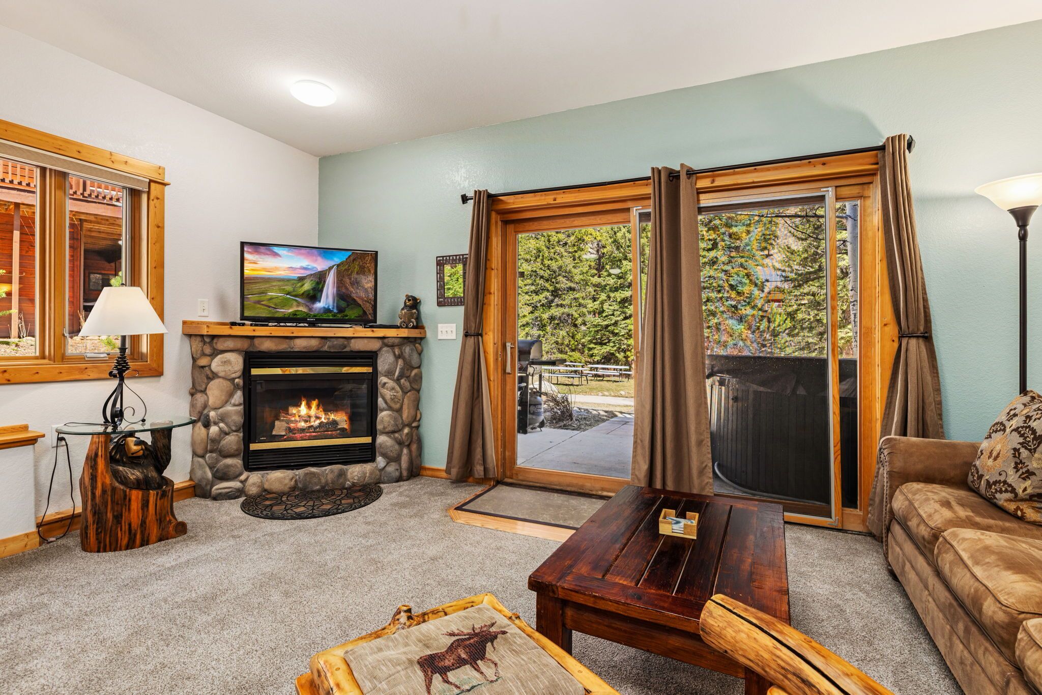 Smart TV, fireplace, DVD player, video library