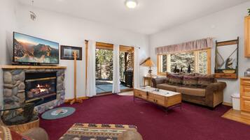 Smart TV, fireplace, DVD player, video library