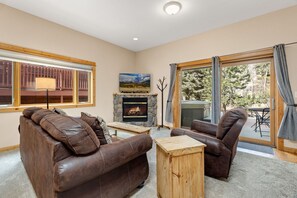 Smart TV, fireplace, DVD player, video library