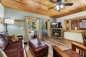 Smart TV, chimenea, reproductor de DVD y videoteca 