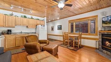 Smart TV, chimenea, reproductor de DVD y videoteca