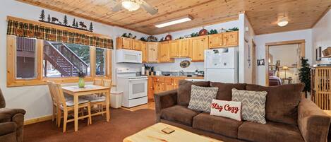 Smart TV, fireplace, DVD player, video library