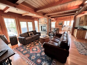 TV, fireplace, table football