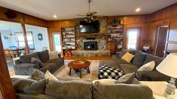 TV connectée, cheminée, jeux vidéo, lecteur de DVD