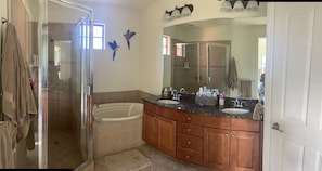 Hair dryer, towels, toilet paper