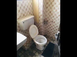 Combined shower/bathtub, towels