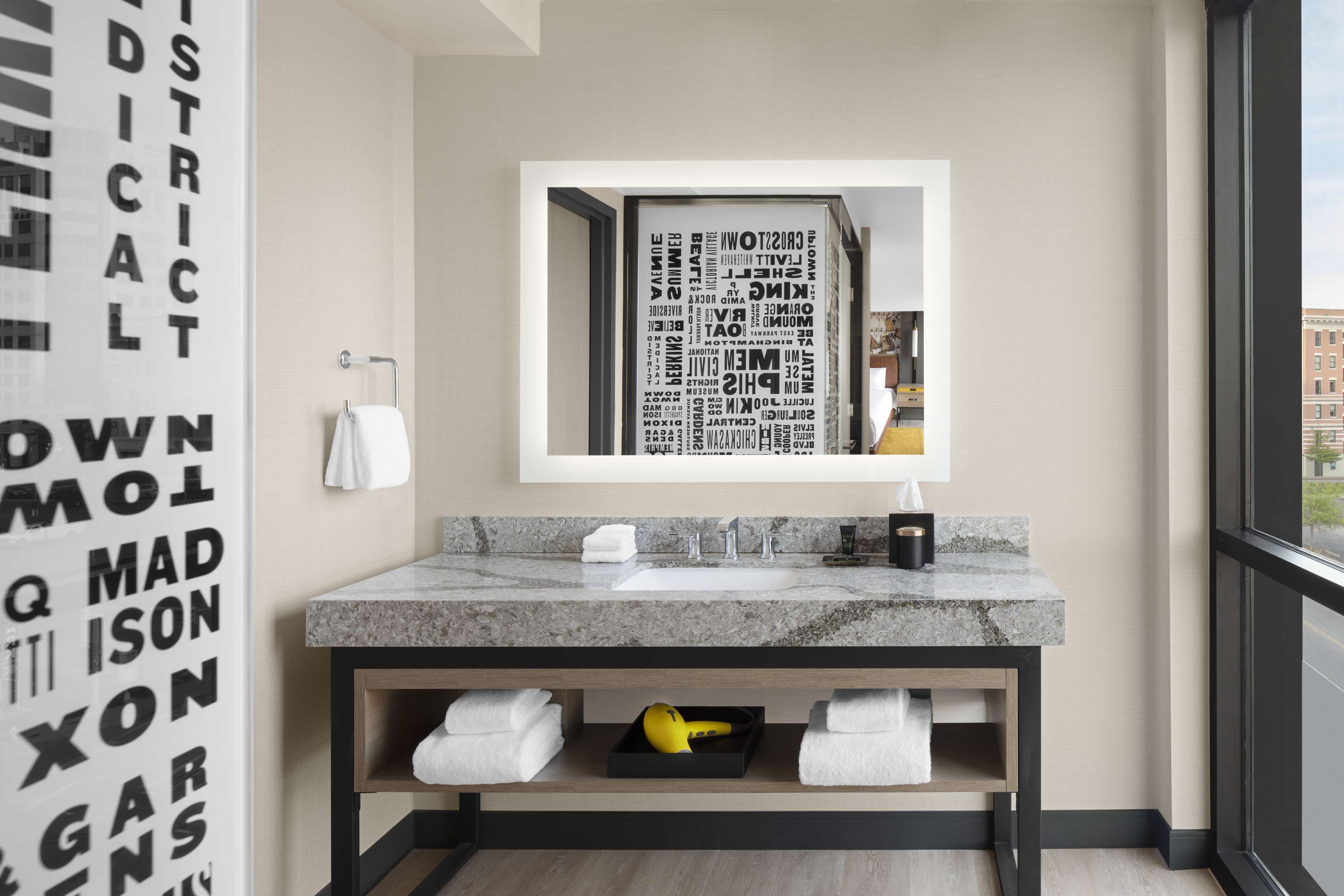 suite (beale street) | bathroom | rainfall showerhead, hair dryer, bathrobes, towels