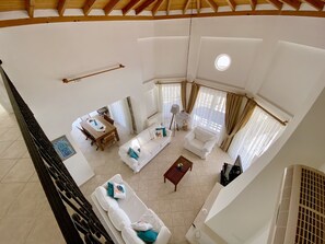 Télévision à écran plat, cheminée, lecteur de DVD