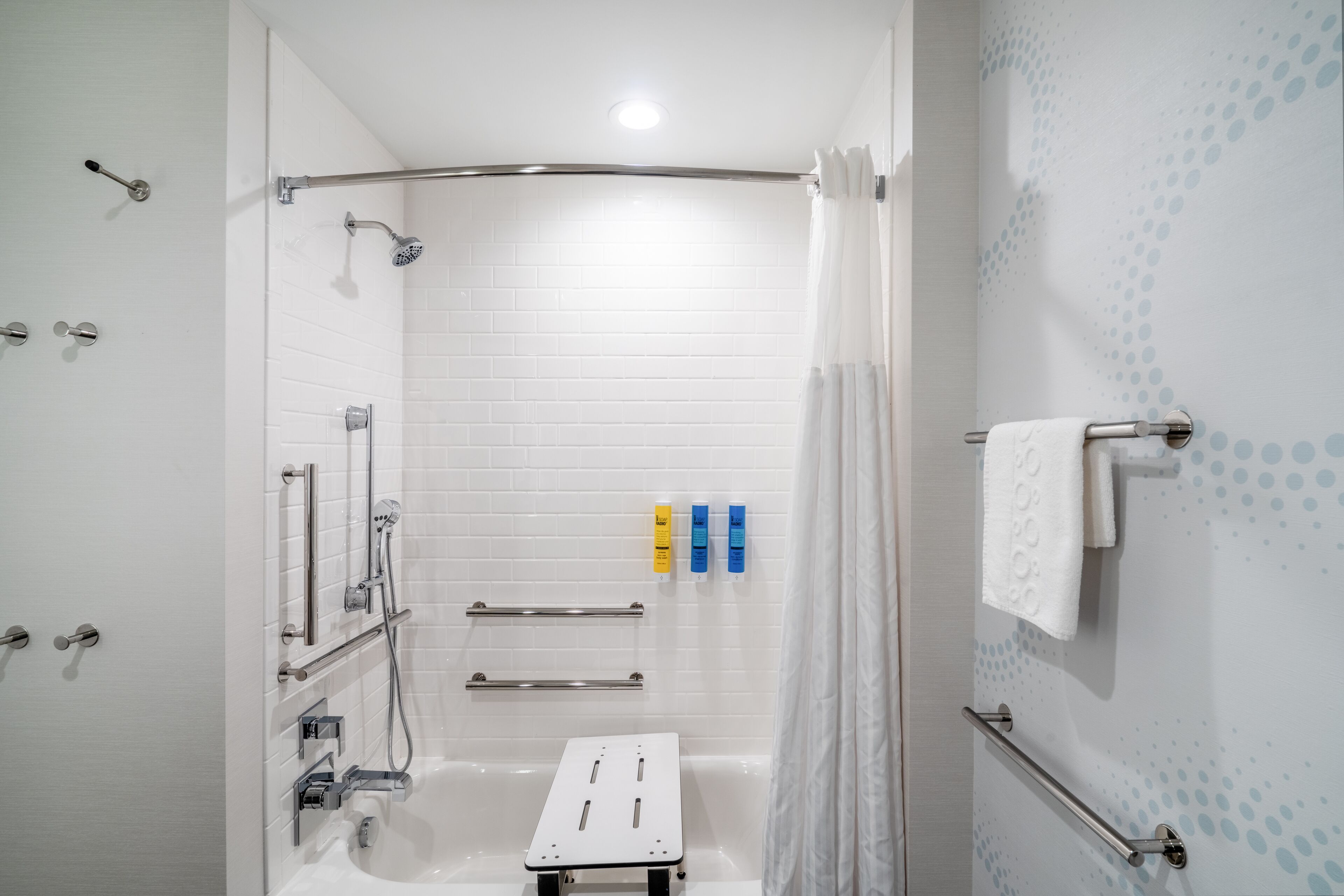 free toiletries, hair dryer, towels