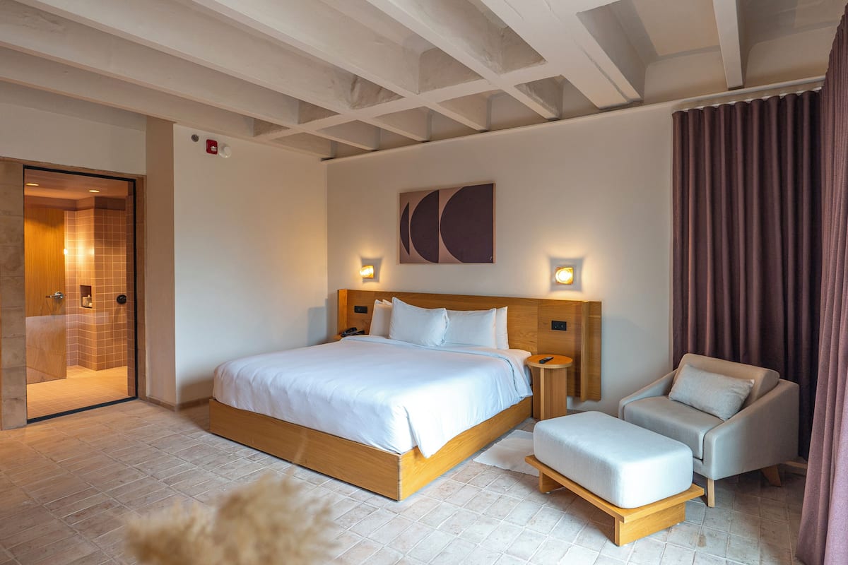 Room, 1 King Bed (Roll-In Shower) | Premium bedding, down duvets, in-room safe, desk
