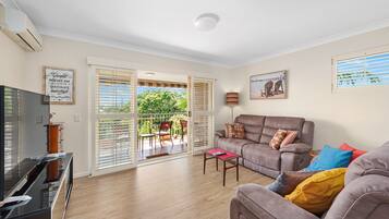 Flat-screen TV, Netflix, DVD player, books