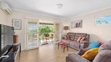 Flat-screen TV, Netflix, DVD player, books