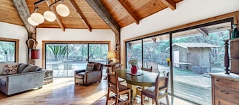Cabin near the river with private pool, wood-burning fireplace & patio