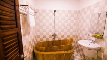 Shower, slippers, towels