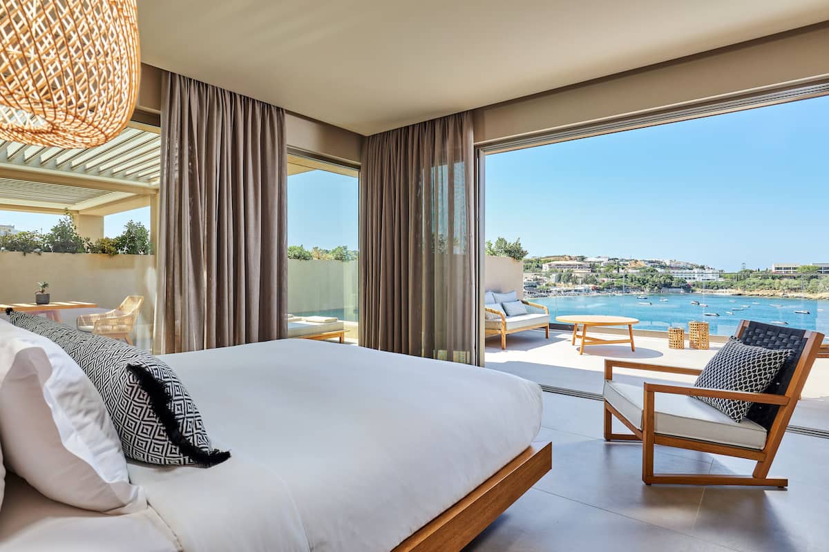 Diamond Executive Suite with Outdoor Heated Plunge Pool & Hydromassage - Sea View | 1 habitación, sábanas de algodón egipcio y ropa de cama de alta calidad