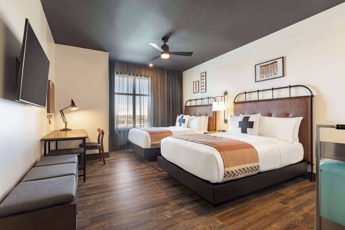 room, 2 queen beds, non smoking | premium bedding, pillow-top beds, in-room safe, desk