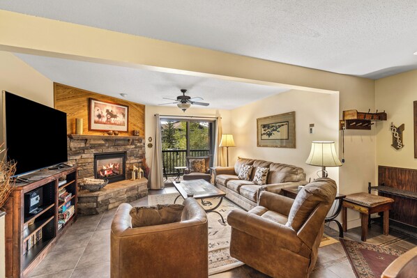 TV, fireplace