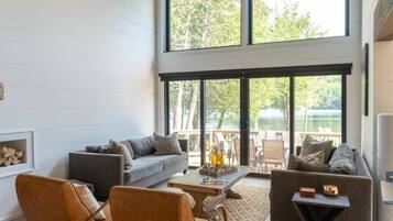 TV, lareira, escritórios