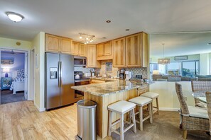 Fridge, microwave, dishwasher, coffee/tea maker