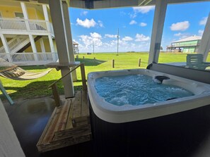 Terrace/patio - Sea Vita, views, firepit, POOL, GameRm, golf cart (Bolivar Peninsula)